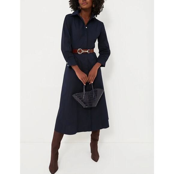 Tuckernuck New Briana Dress Midi Button Down Long Sleeves Dark Navy Size Large - Picture 1 of 15